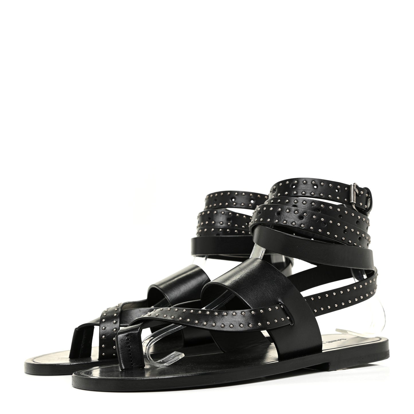 Calfskin Culver Studded Flat Sandals 37 Black