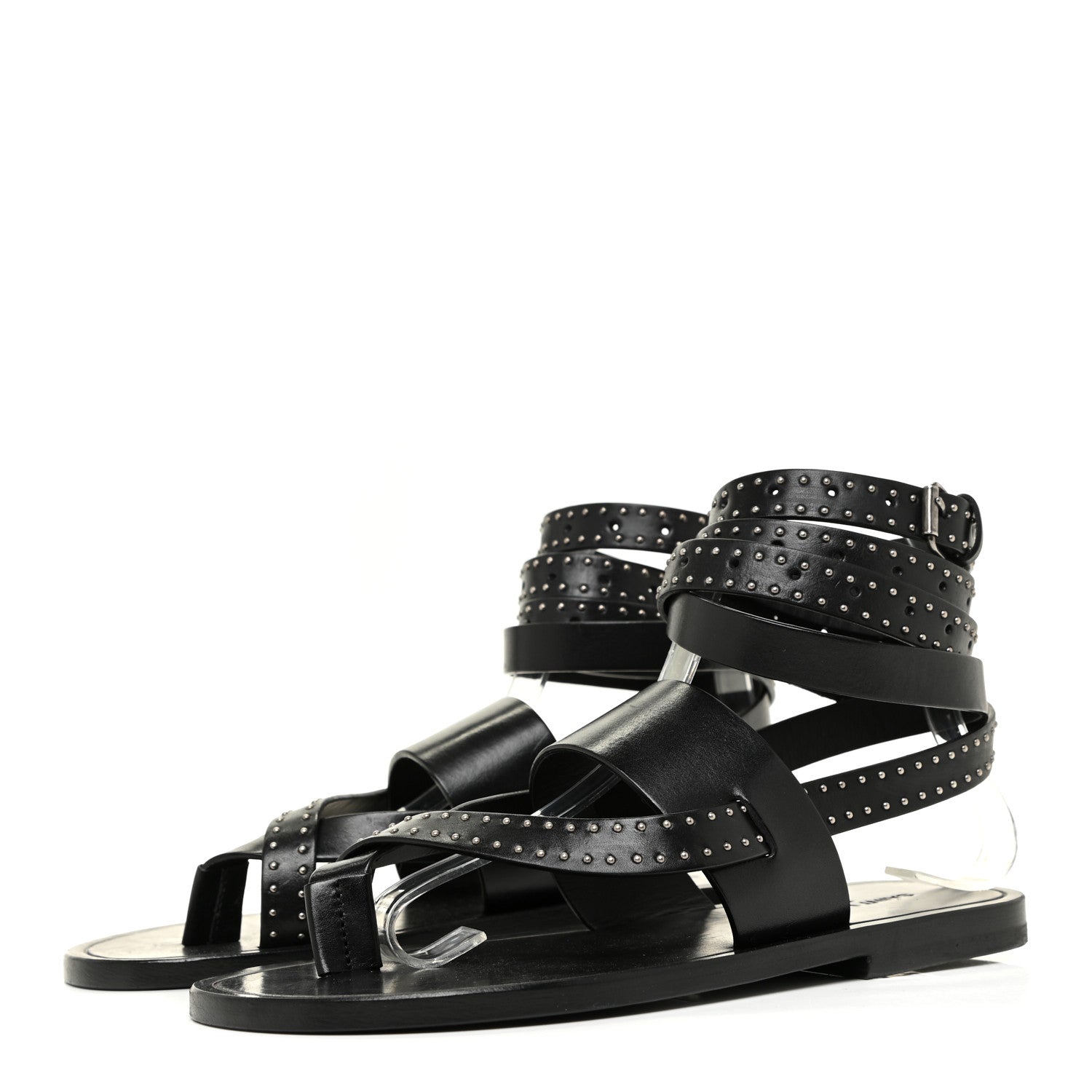 Saint Laurent Calfskin Culver Studded Flat Sandals 37 Black 3 of 12