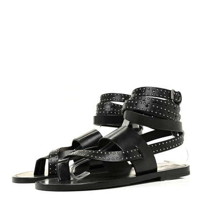 Saint Laurent Calfskin Culver Studded Flat Sandals 37 Black 3 of 12