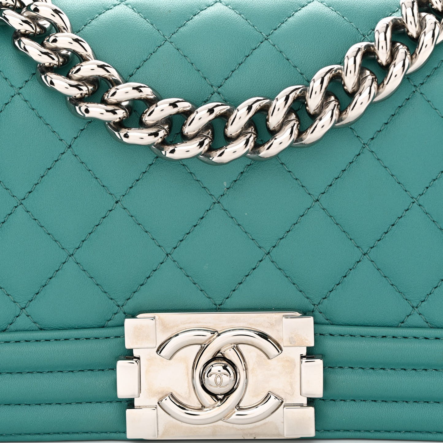 Calfskin Quilted Small Boy Flap Turquoise