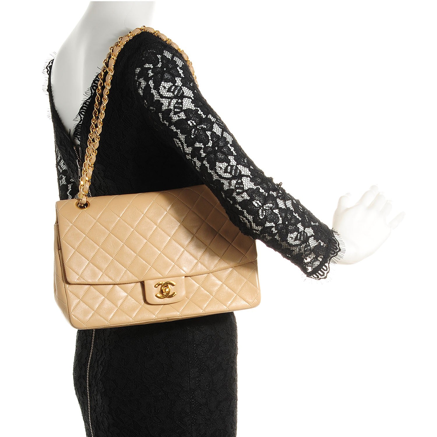 Chanel Lambskin Quilted Medium Single Flap Beige 2 of 10