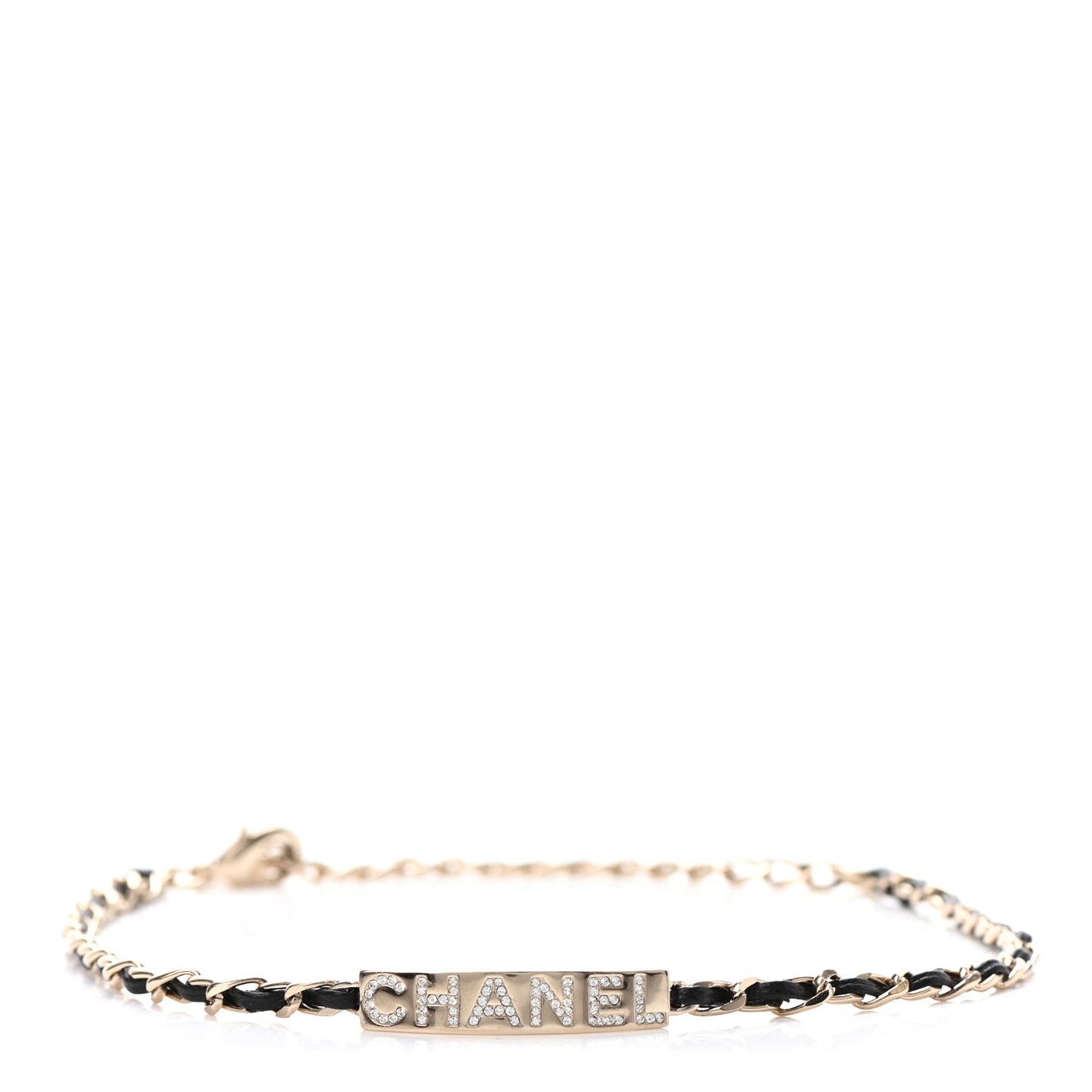 Metal Lambskin Crystal Sergeant Chanel Choker Necklace Black Gold