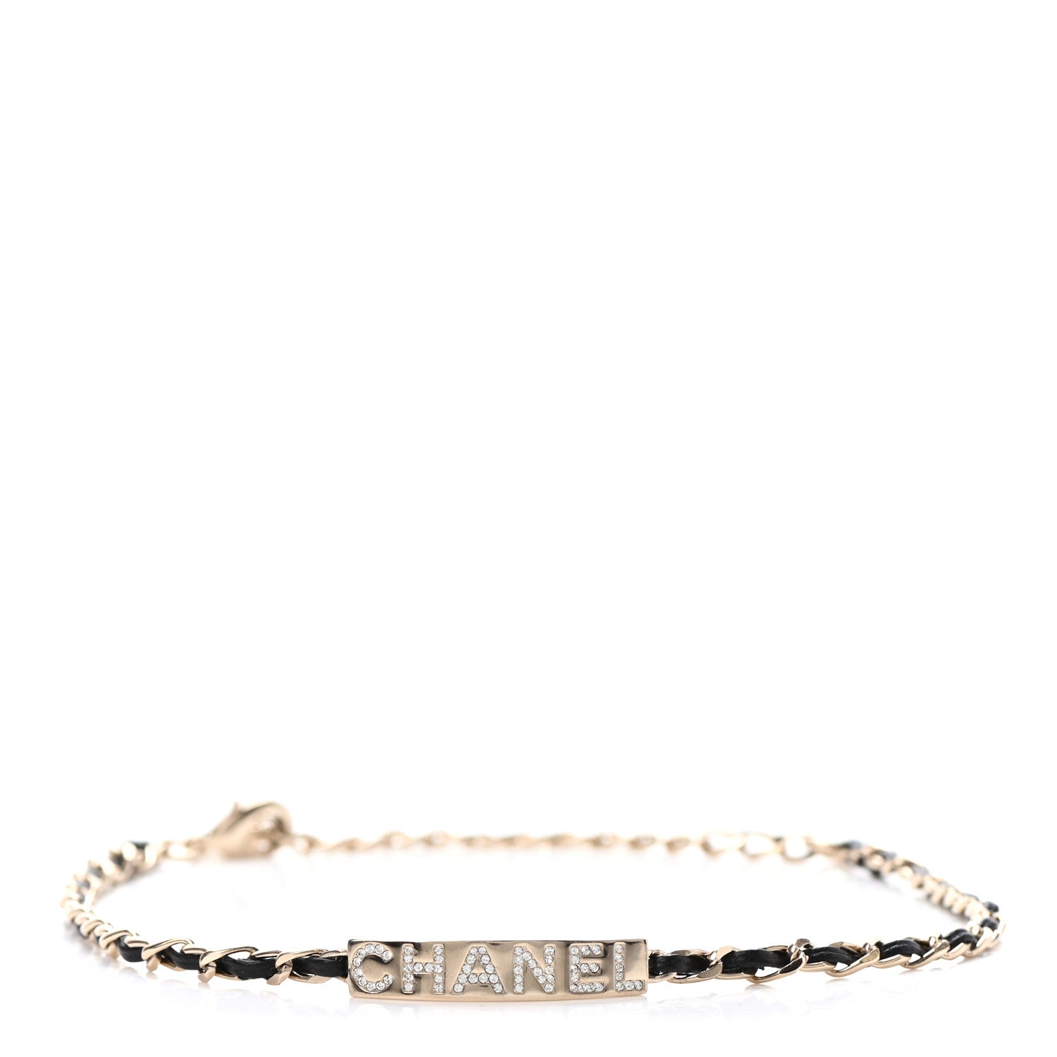 Chanel Metal Lambskin Crystal Sergeant Chanel Choker Necklace Black Gold 1 of 3