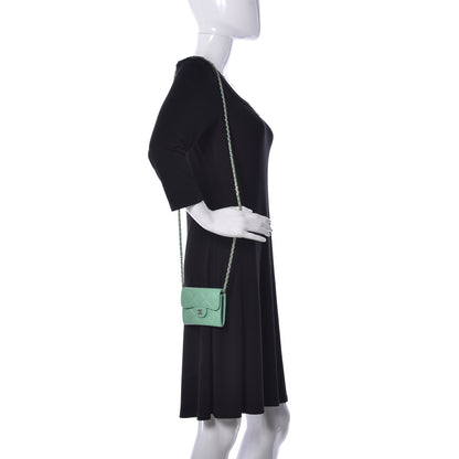 Chanel Caviar Quilted Flap Card Holder On Chain Light Green 2 of 12
