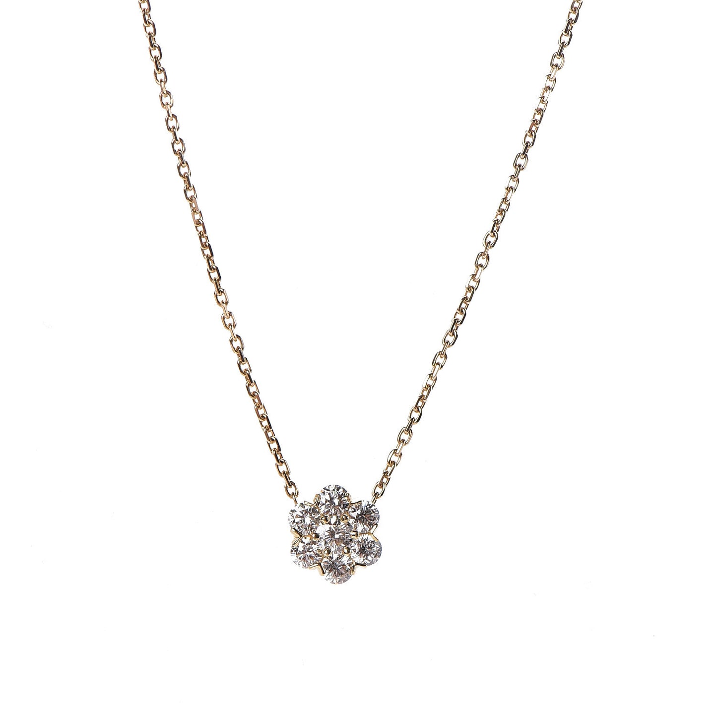 18K Yellow Gold Diamond Large Fleurette Pendant Necklace