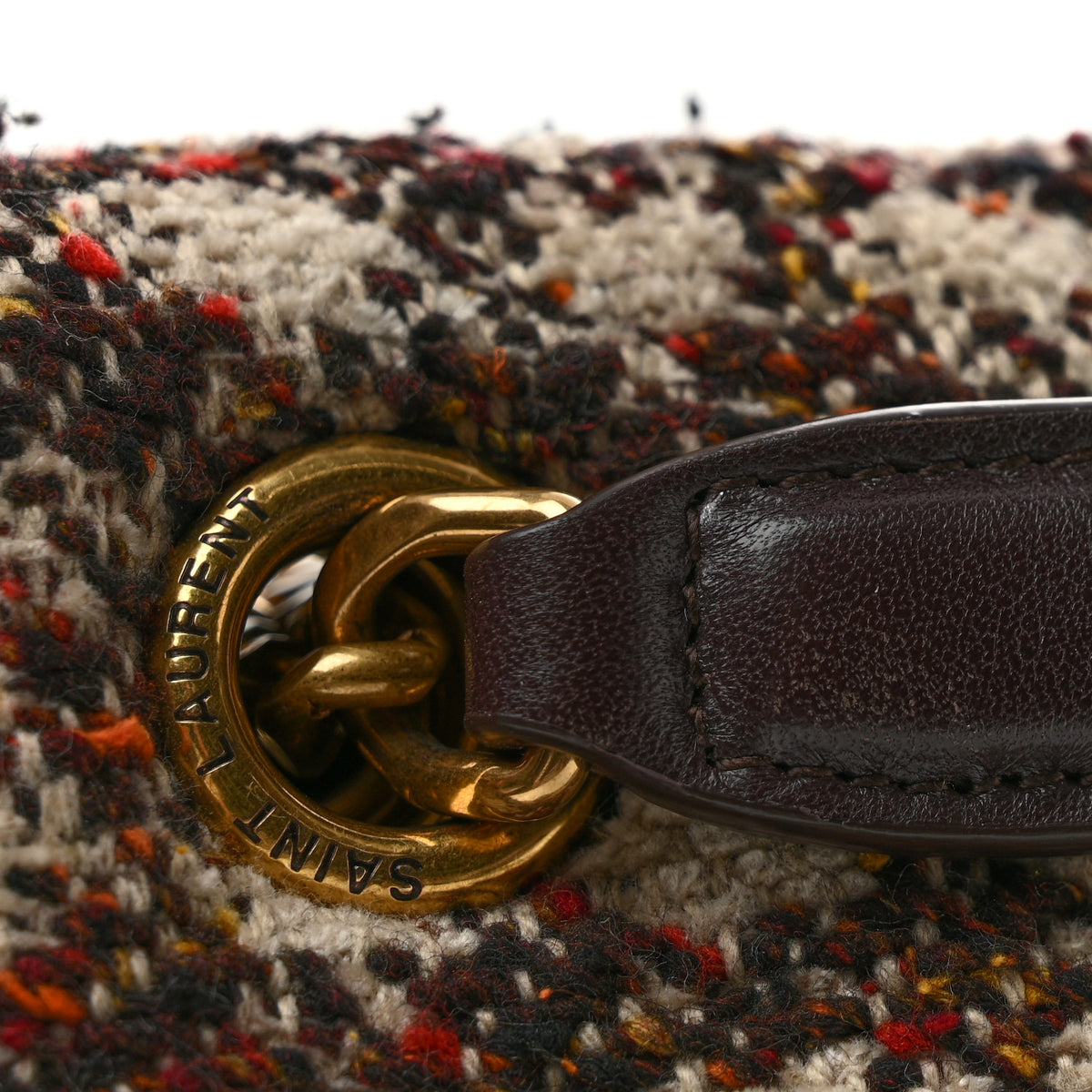 Tweed Quilted Medium Loulou Puffer Monogram Chain Satchel Beige Umber Multicolor