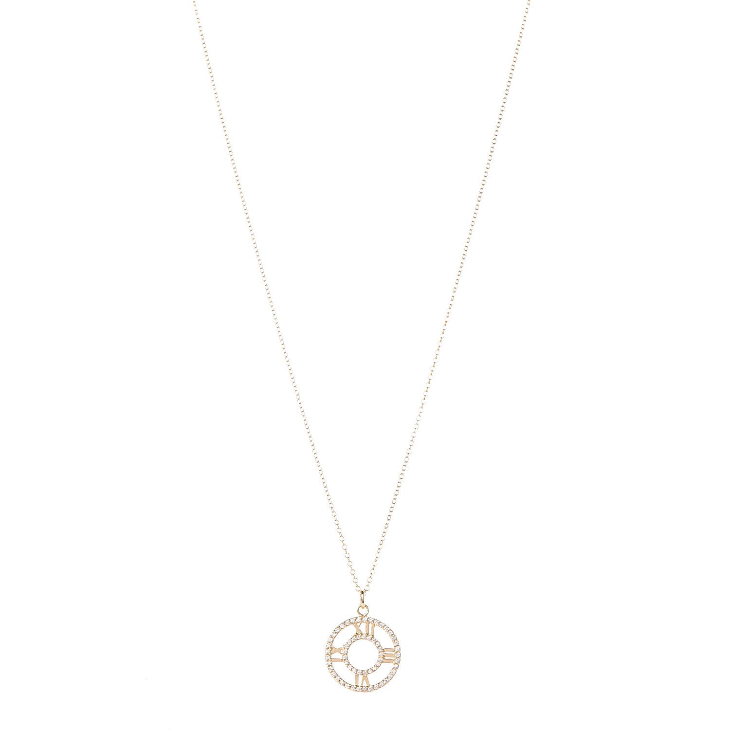 Tiffany 18K Yellow Gold Diamond Small Atlas Open Pave Pendant Necklace 1 of 6