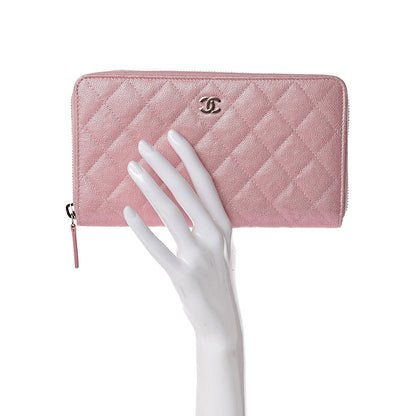 Chanel Iridescent Caviar Quilted Large Zip Around Organizer Wallet Pink 2 of 12