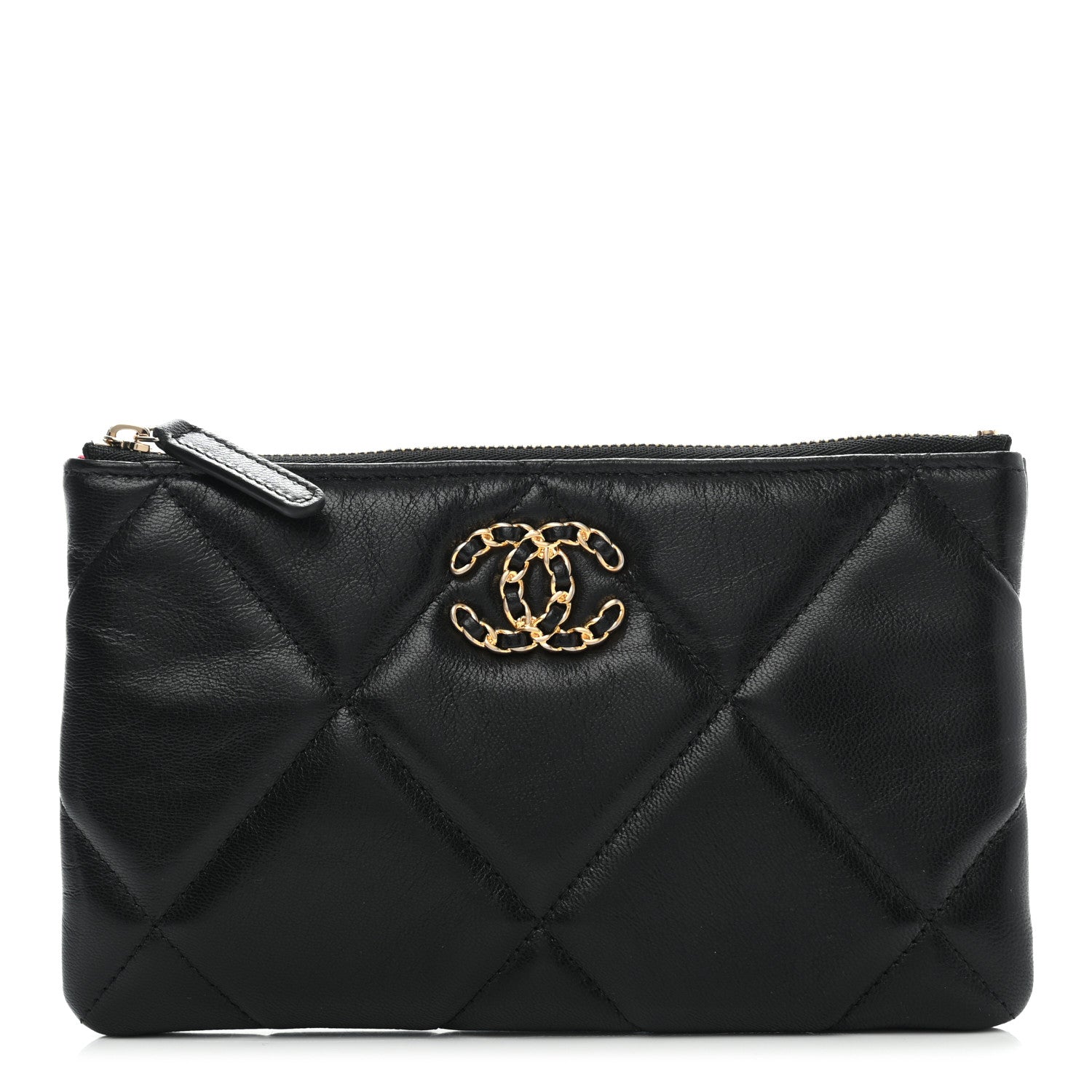 Chanel Shiny Goatskin Quilted Small Chanel 19 Pouch Black 1 of 8
