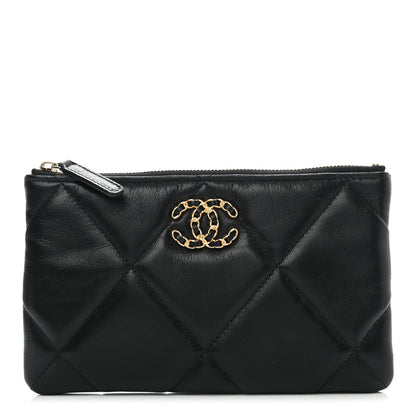 Chanel Shiny Goatskin Quilted Small Chanel 19 Pouch Black 1 of 8