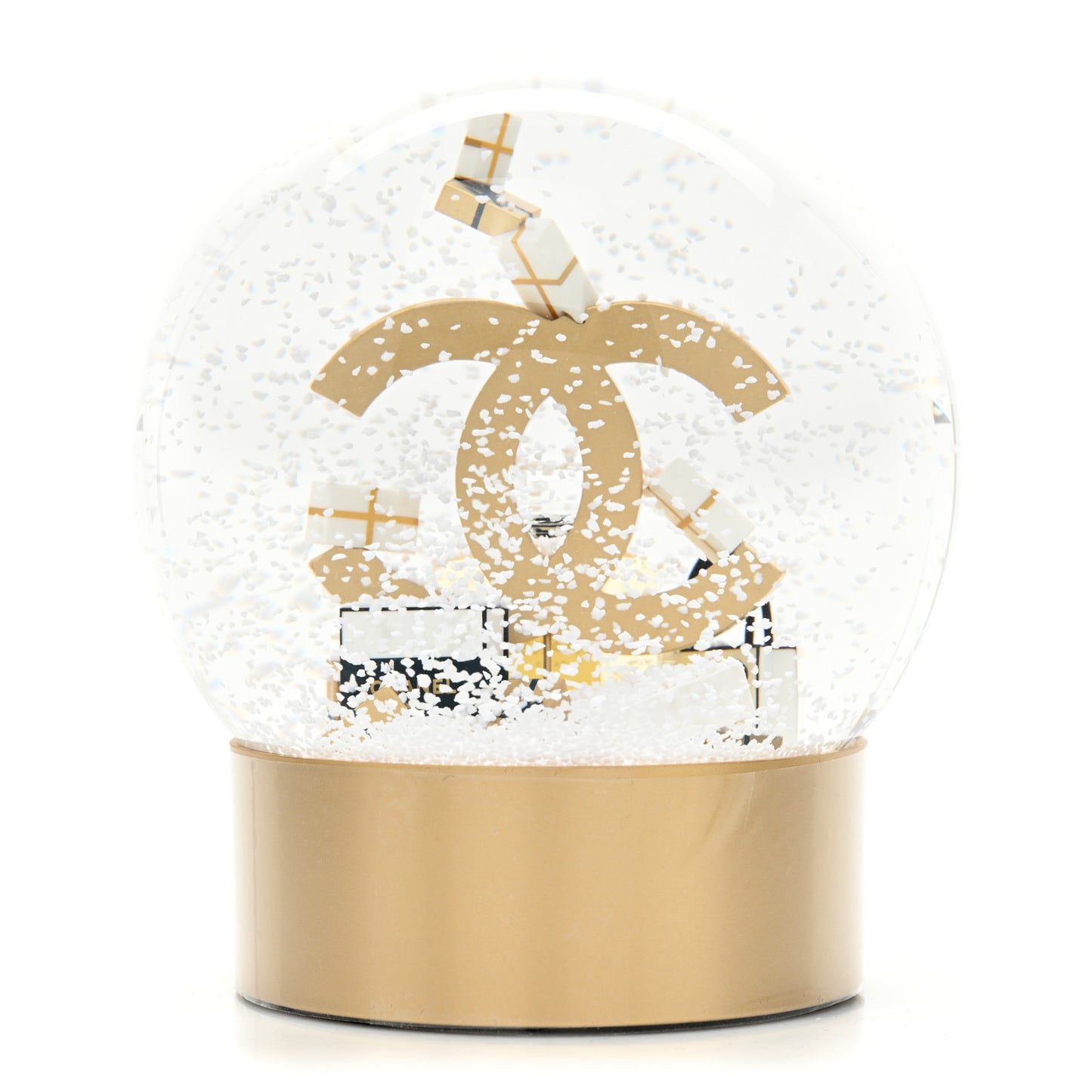 Glass CC Shopping Bag Snow Globe Gold