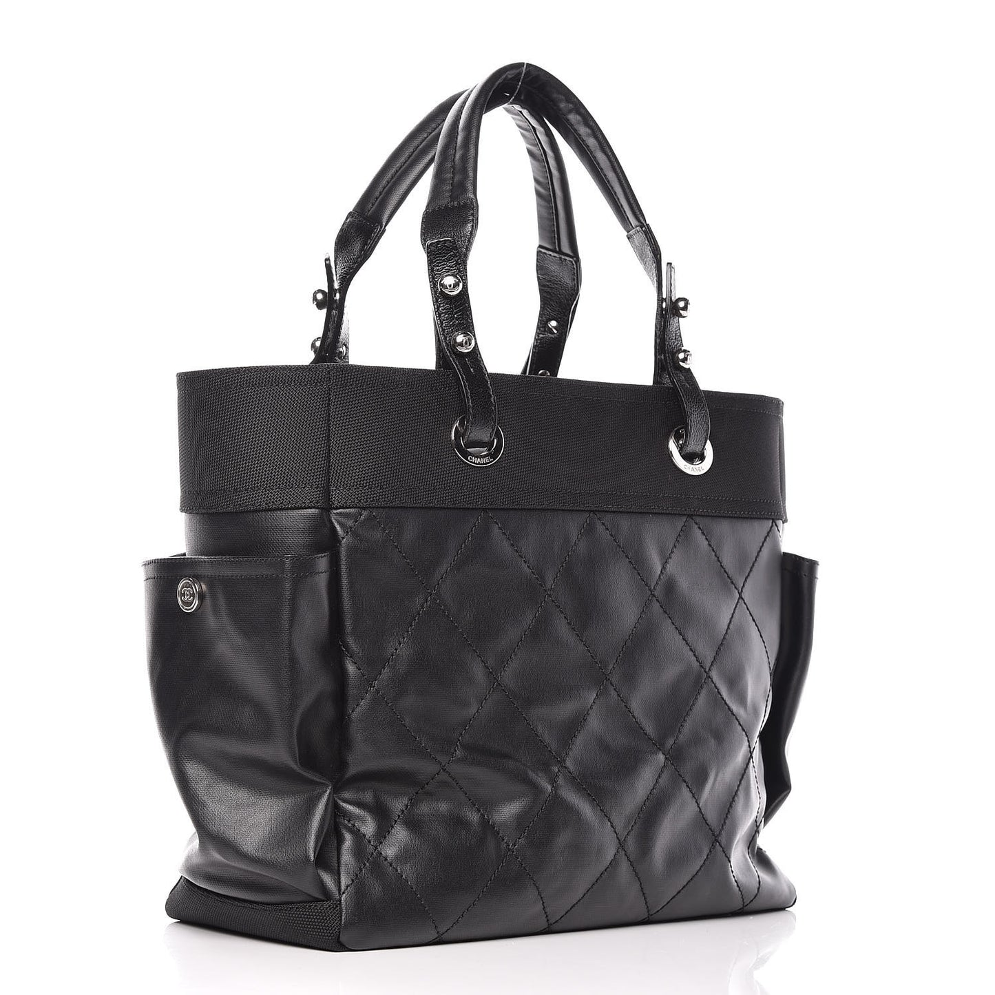 Coated Canvas Quilted Large Paris Biarritz Tote Black