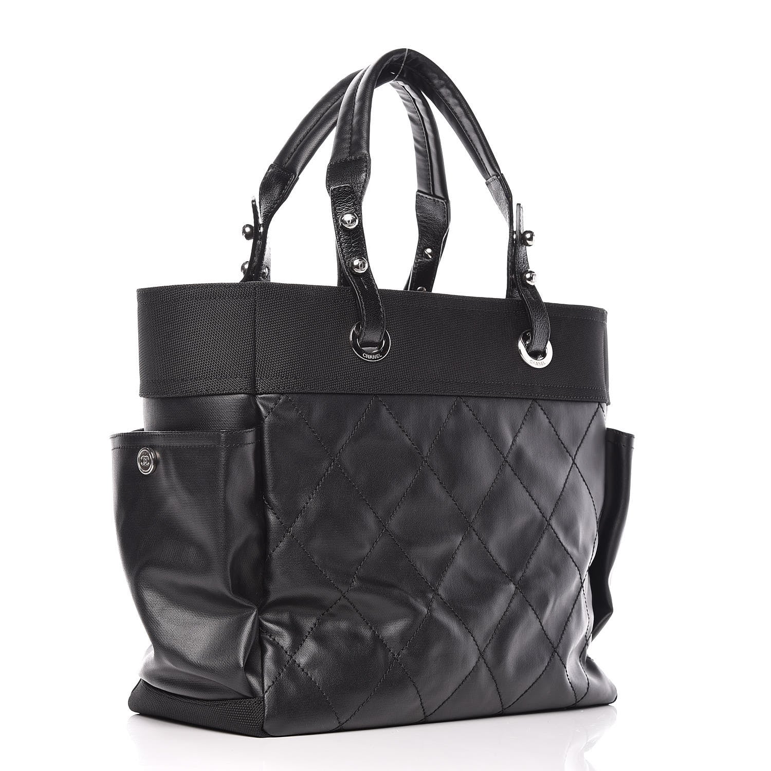 Chanel Coated Canvas Quilted Large Paris Biarritz Tote Black 4 of 10