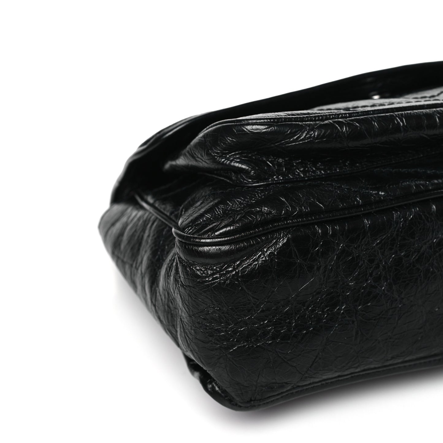 Crinkled Calfskin Matelasse Monogram Large Niki Chain Satchel Black