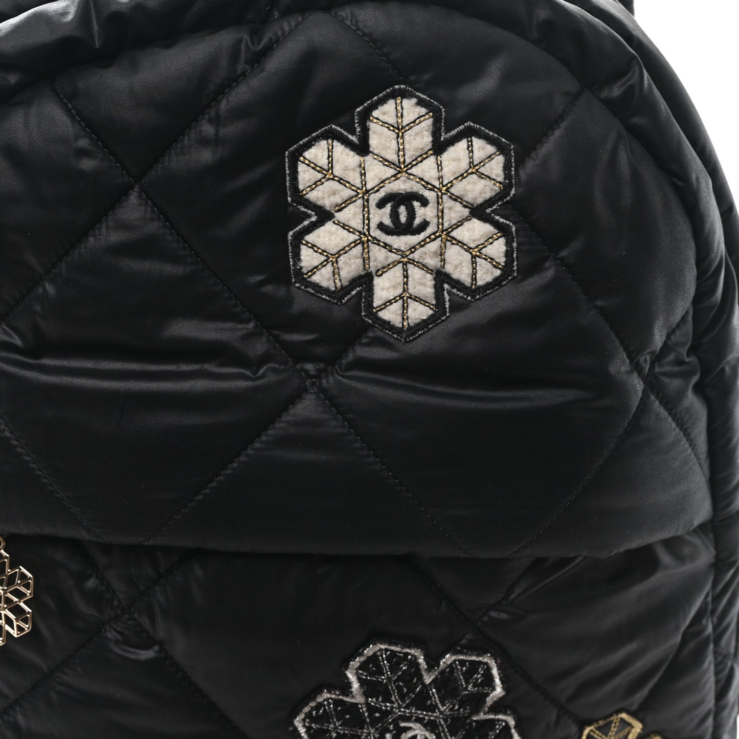 Nylon Tweed Quilted Small Coco Neige Snowflake Backpack Black