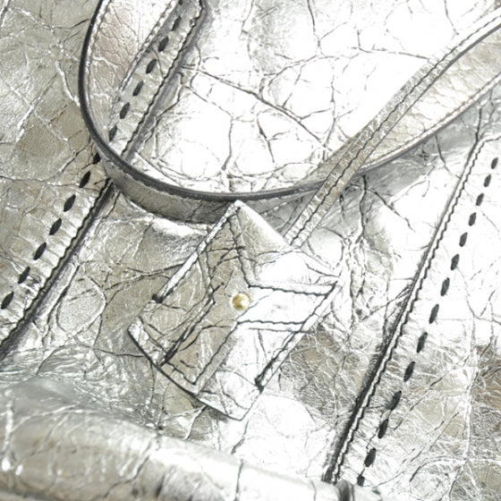 Crackled Leather Oversized Muse Silver
