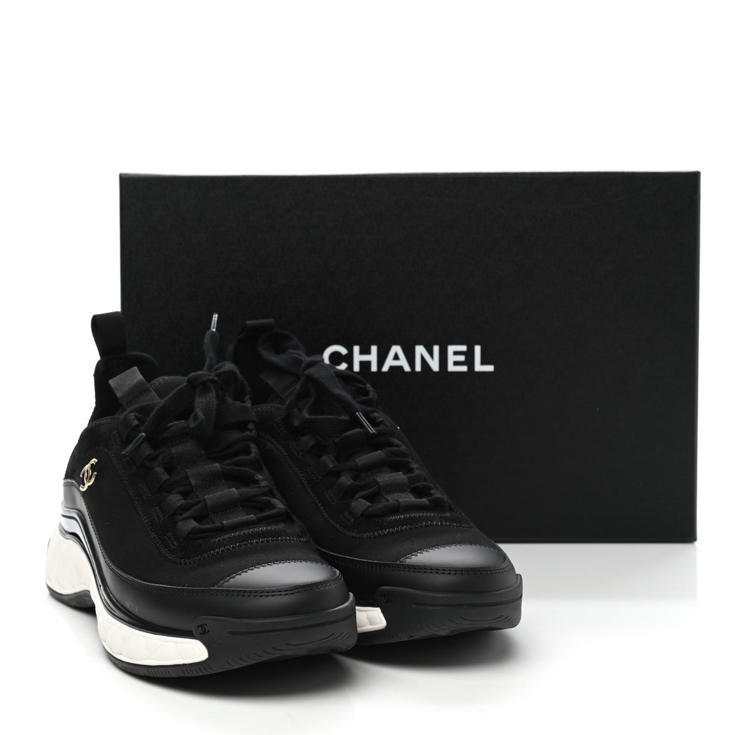 Velvet Calfskin Mixed Fibers CC Sneakers 38 Black