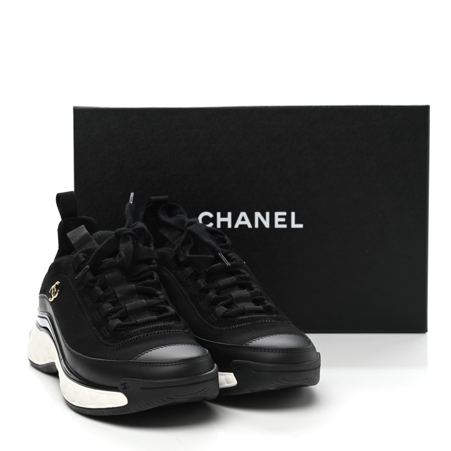Chanel Velvet Calfskin Mixed Fibers CC Sneakers 38 Black 9 of 9