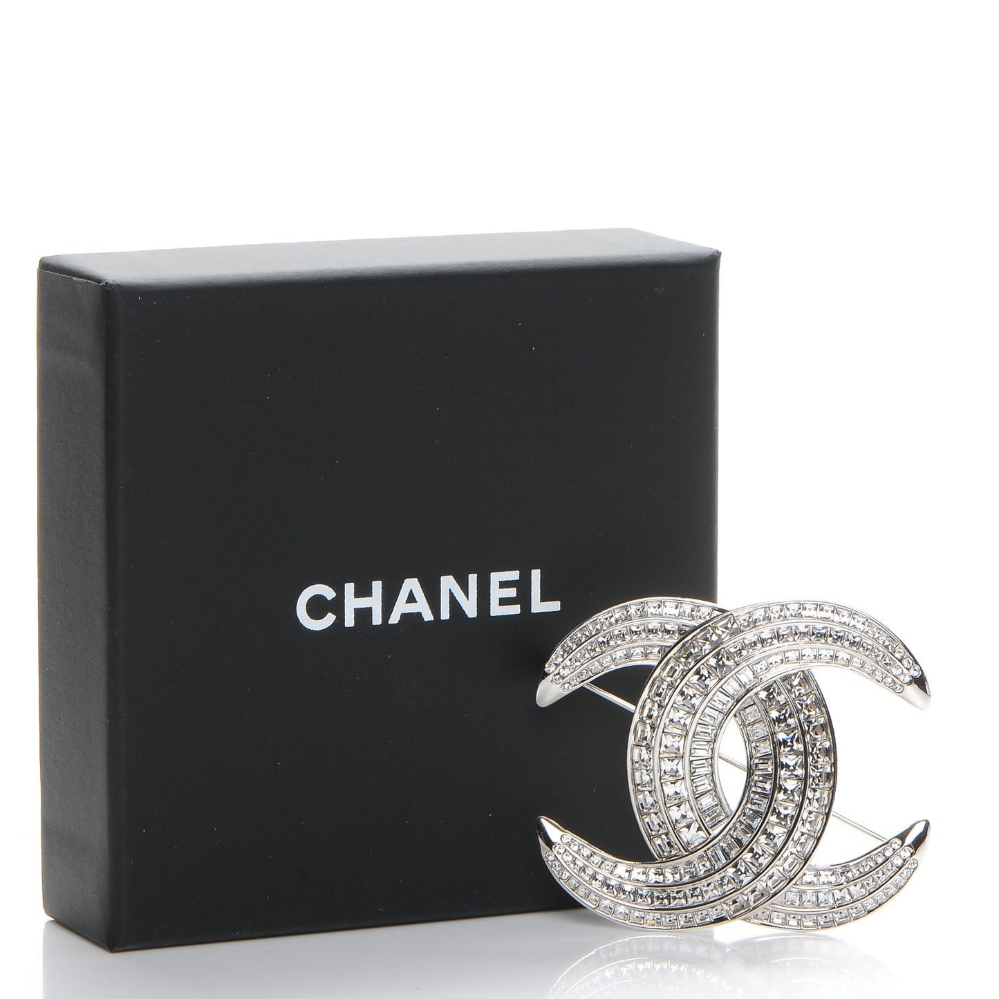 Baguette Crystal CC Brooch Silver