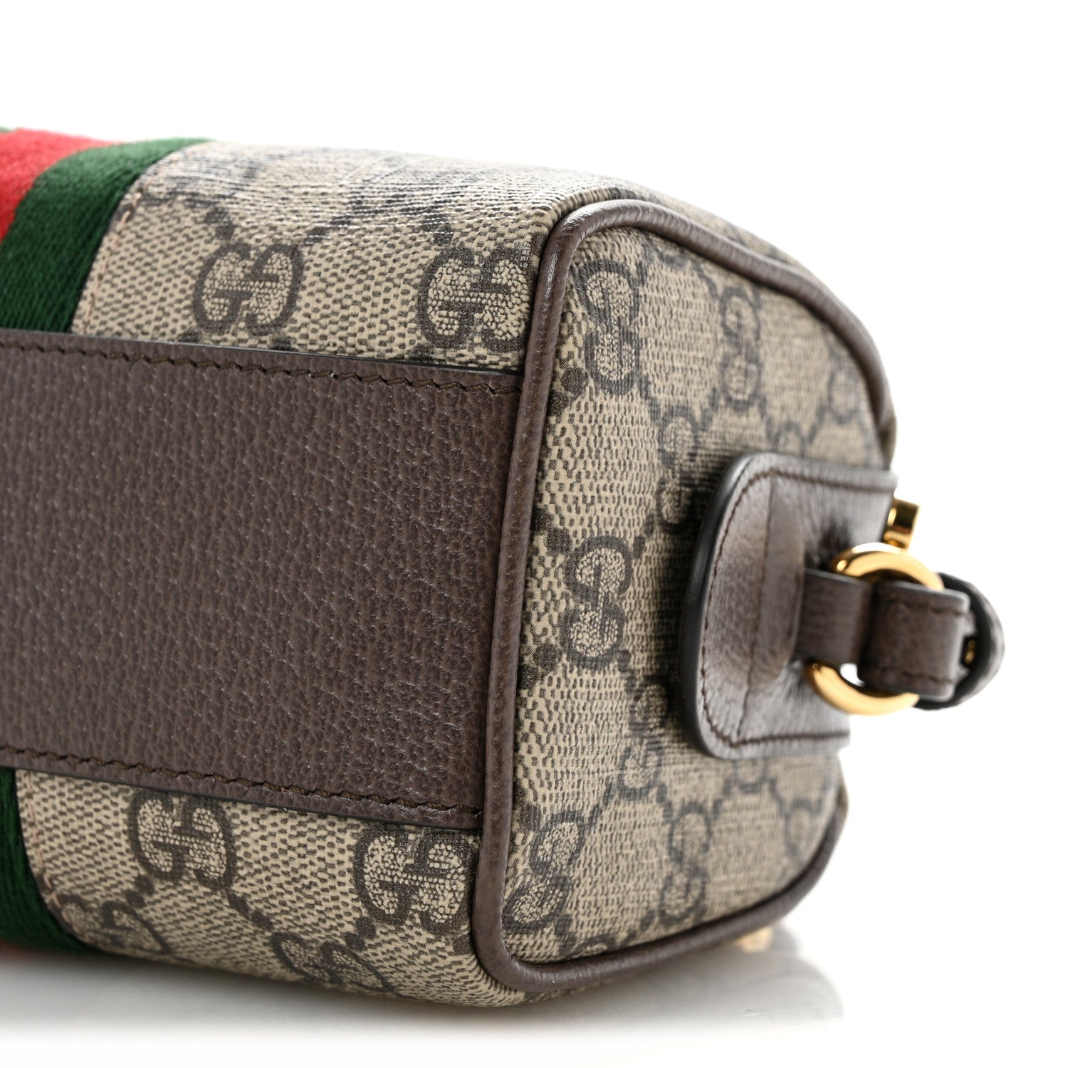 Gucci GG Supreme Monogram Textured Dollar Calfskin Web Super Mini Ophidia Top Handle Bowler Bag  Beige Ebony New Acero 10 of 12