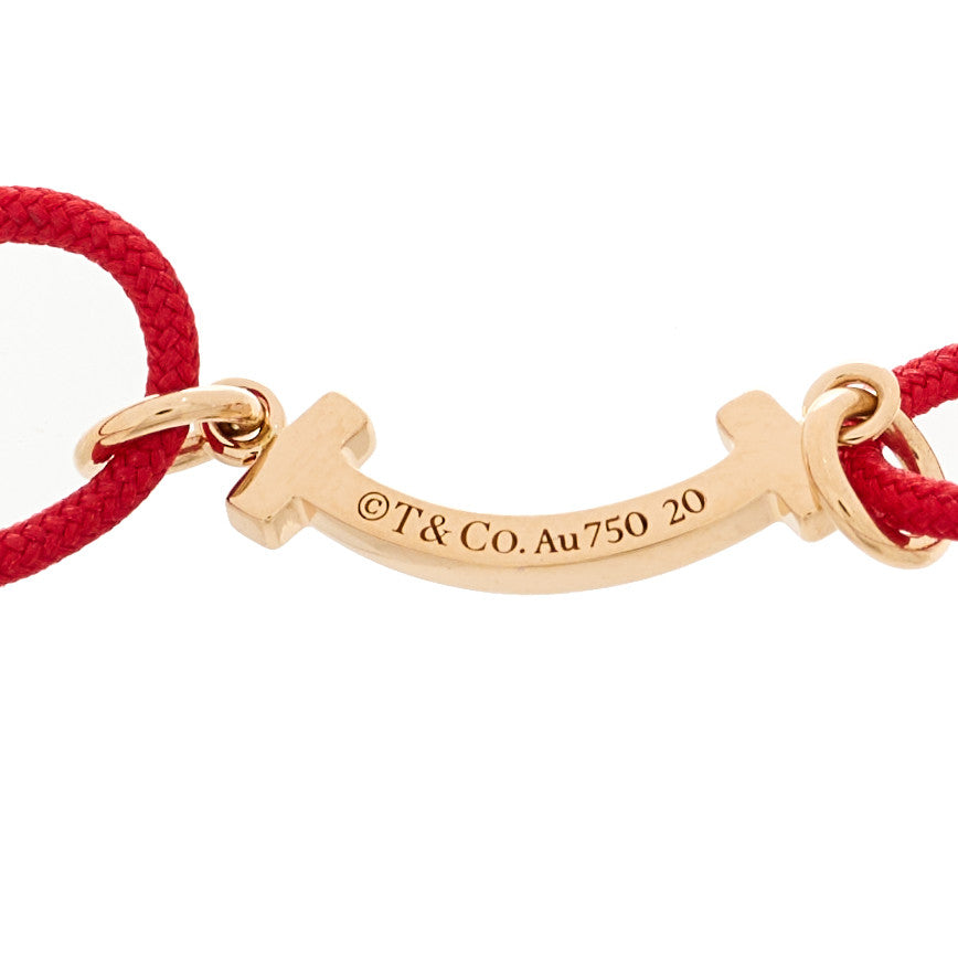 Tiffany 18K Rose Gold Mini T Smile Cord Bracelet Red 3 of 3