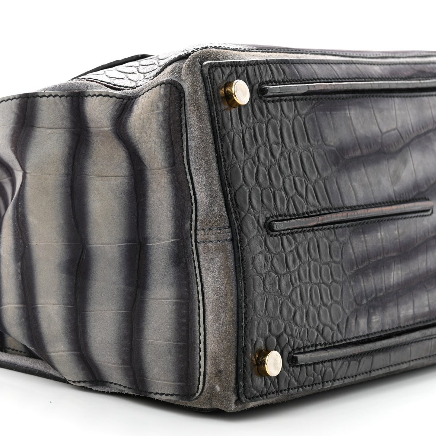 Nubuck Calfskin Crocodile Embossed Large Muse Two Grey