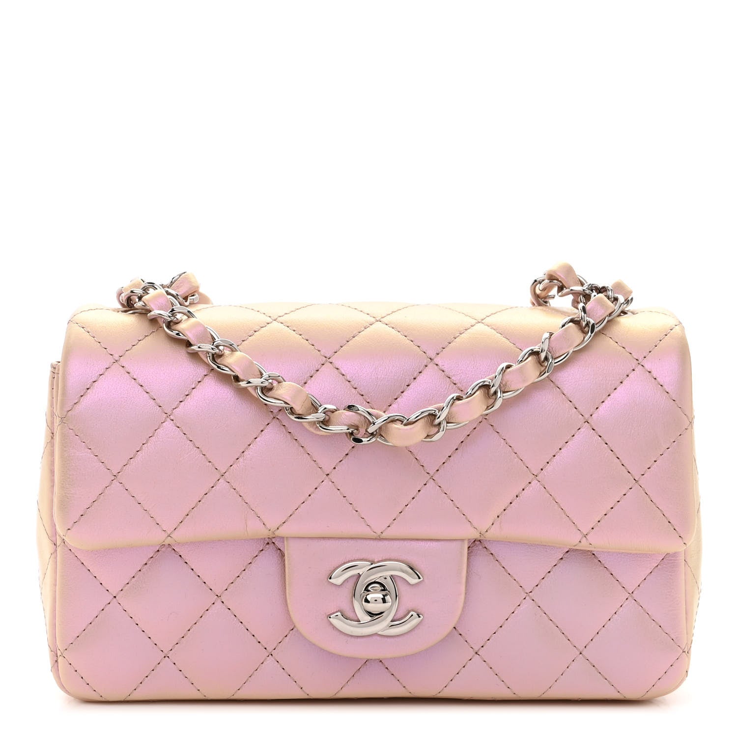 Chanel Iridescent Calfskin Quilted Mini Rectangular Flap Pink 1 of 10