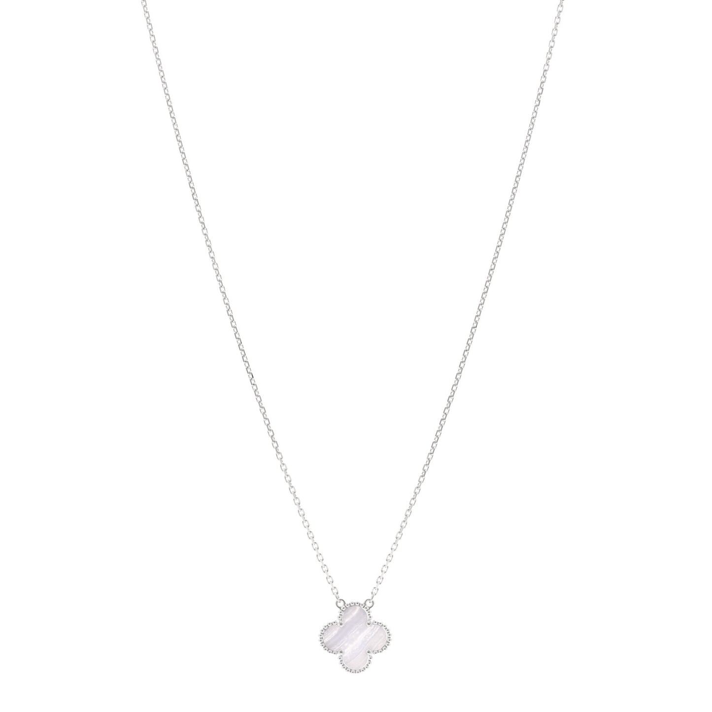 18K White Gold Chalcedony Vintage Alhambra Pendant Necklace