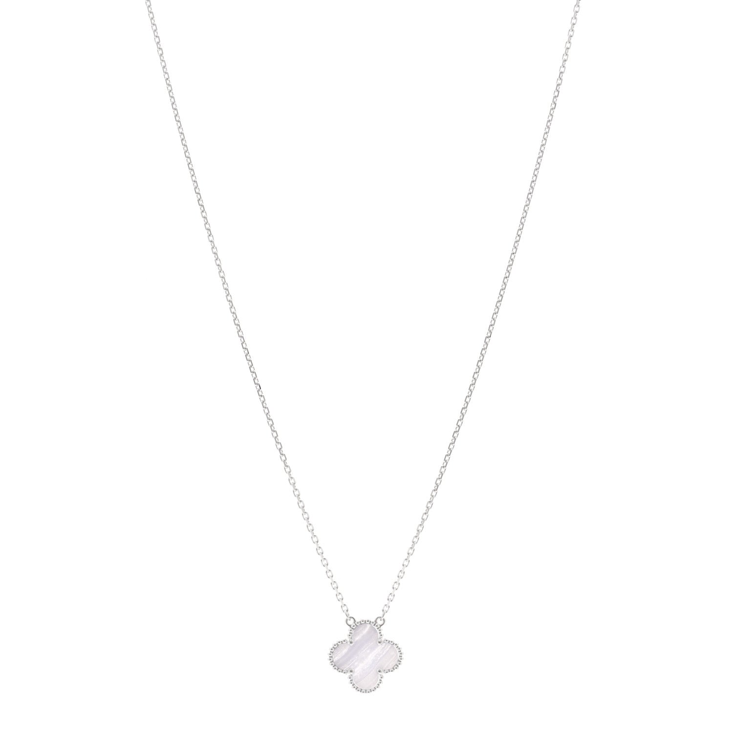 Van Cleef & Arpels 18K White Gold Chalcedony Vintage Alhambra Pendant Necklace 1 of 6
