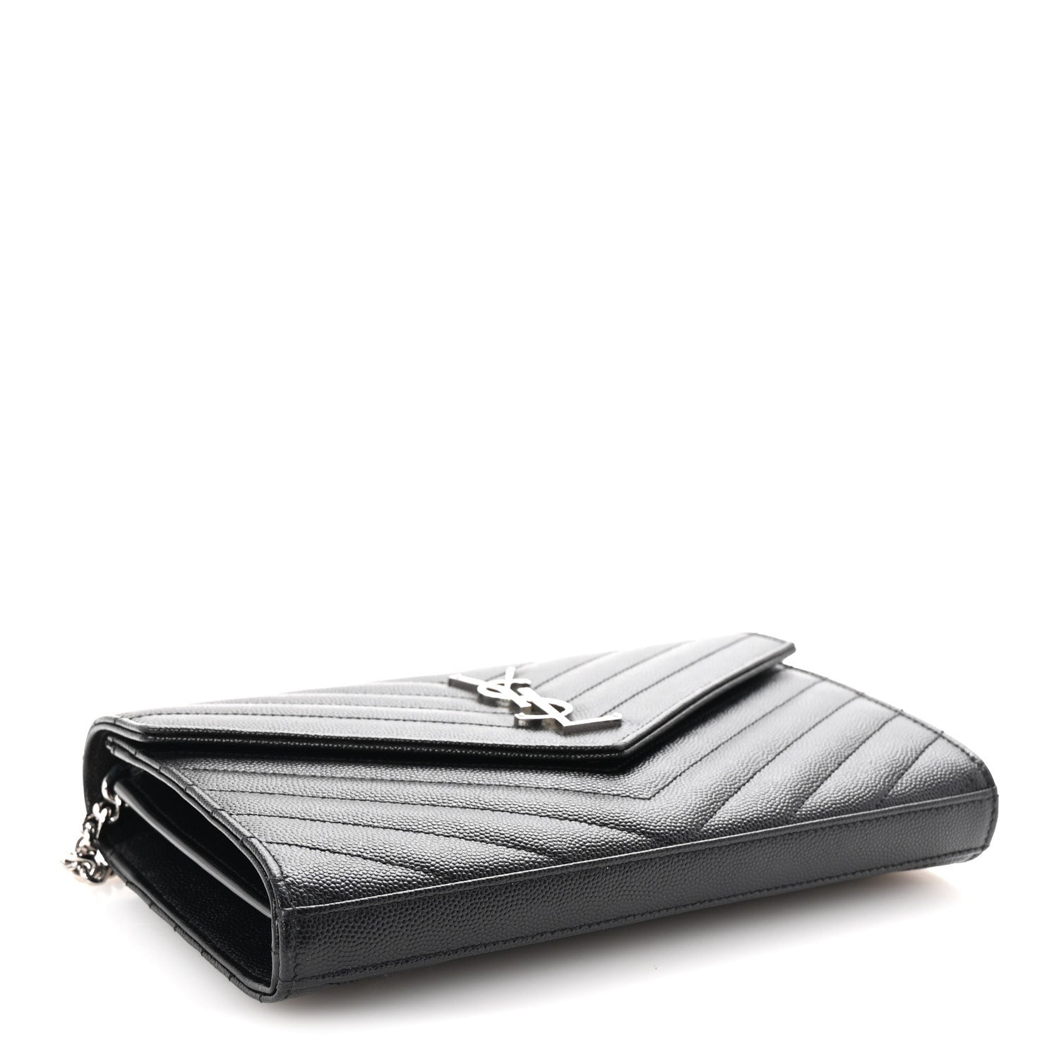 Saint Laurent Grain De Poudre Matelasse Chevron Monogram Chain Wallet Black 4 of 10