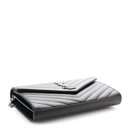 Saint Laurent Grain De Poudre Matelasse Chevron Monogram Chain Wallet Black 4 of 10
