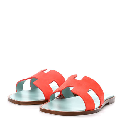 Hermes Suede Goatskin Oran Sandals 38.5 Rose Sorbet 3 of 9