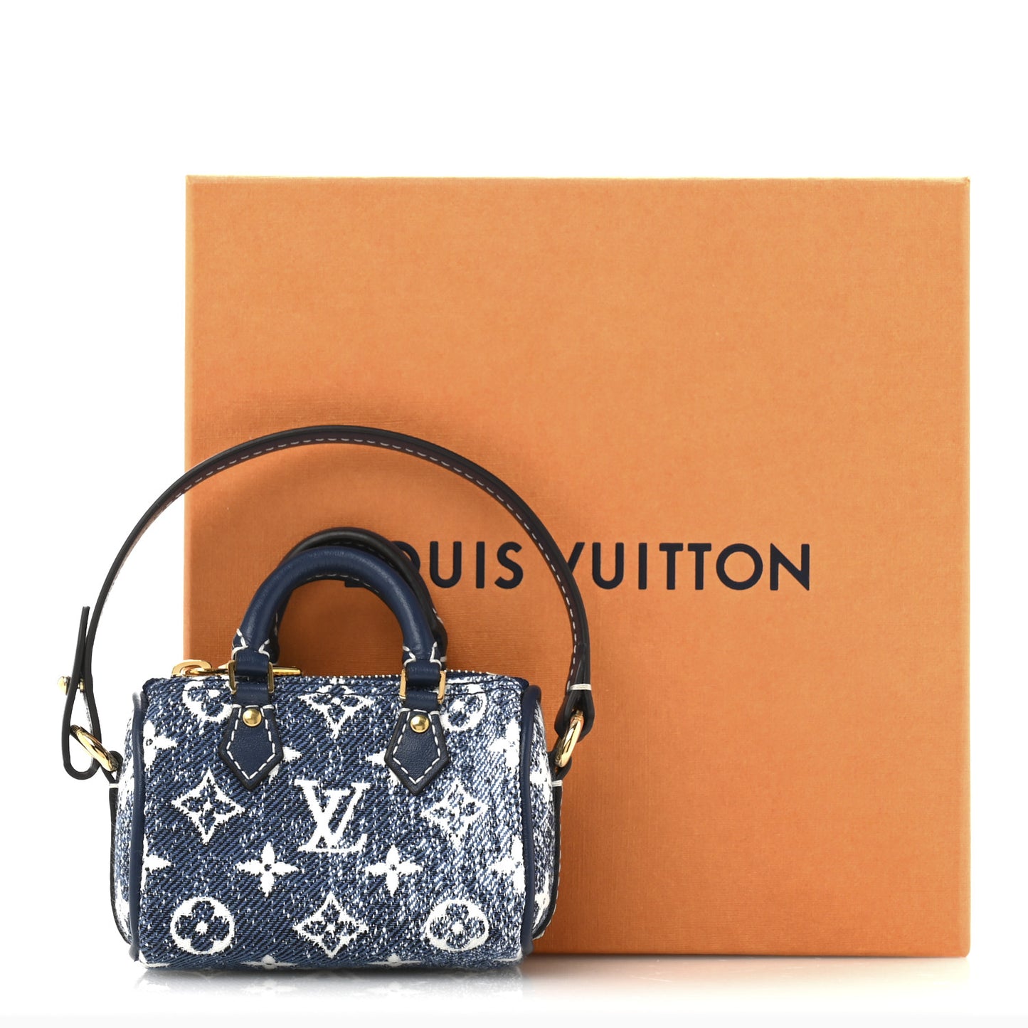 Denim Monogram Jacquard Micro Speedy Bag Charm Bleu