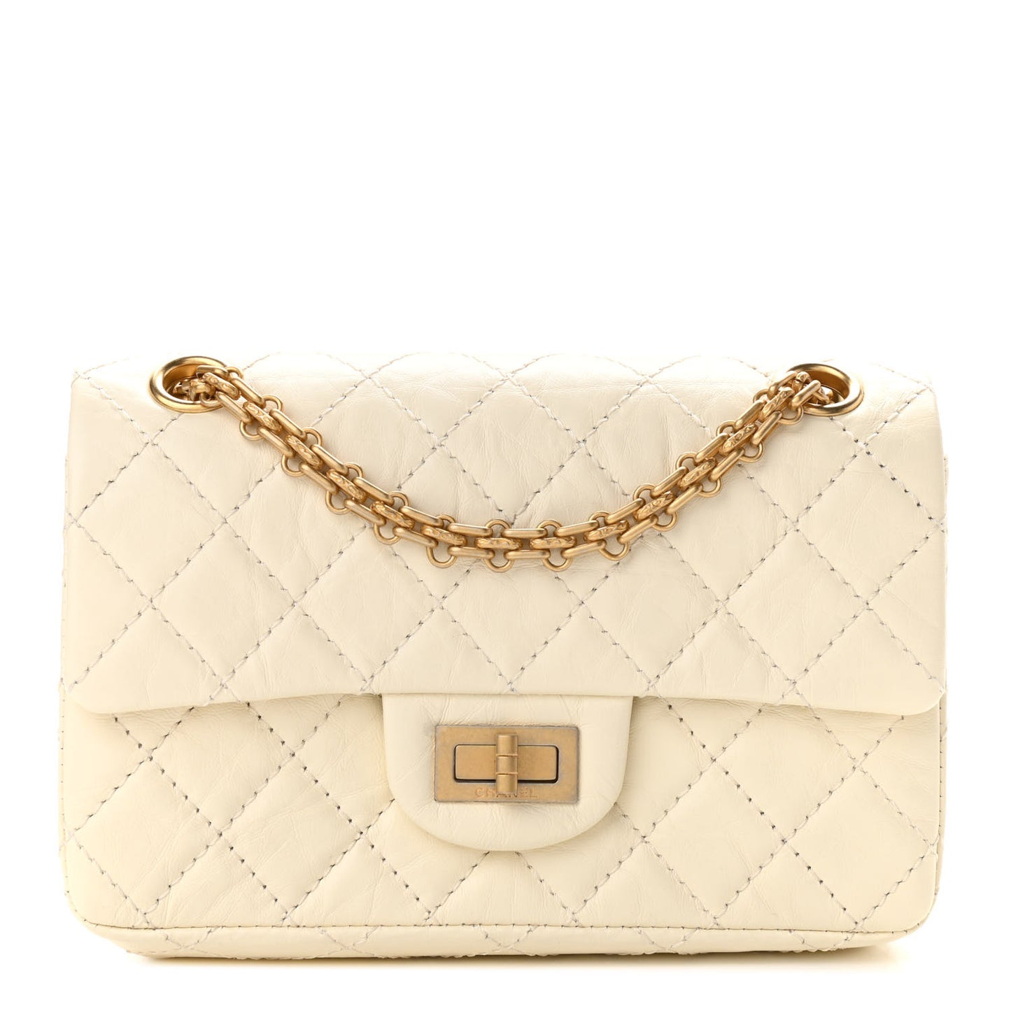 Aged Calfskin Quilted 2.55 Reissue Mini Flap White