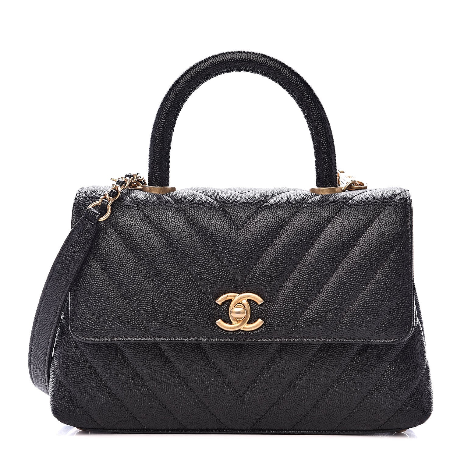 Chanel Caviar Chevron Quilted Mini Coco Handle Flap Black 1 of 10