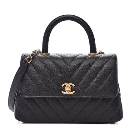 Chanel Caviar Chevron Quilted Mini Coco Handle Flap Black 1 of 10