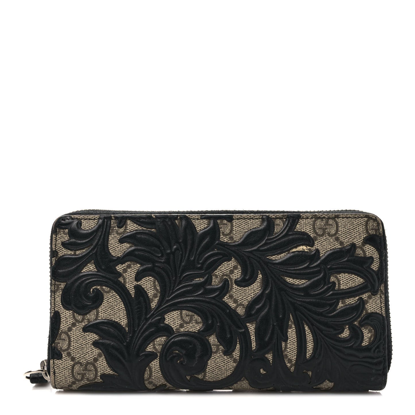 GG Supreme Monogram Arabesque Zip Around Wallet Black
