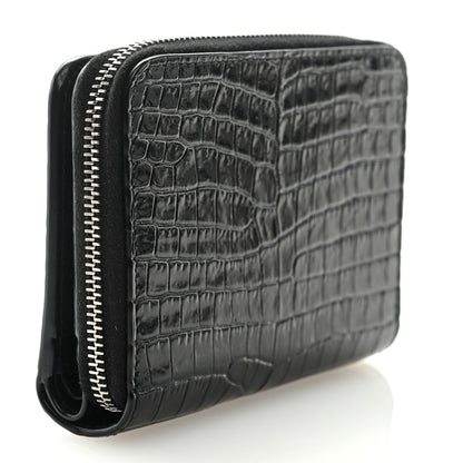 Saint Laurent Calfskin Crocodile Embossed Monogram Compact Wallet Black 3 of 6
