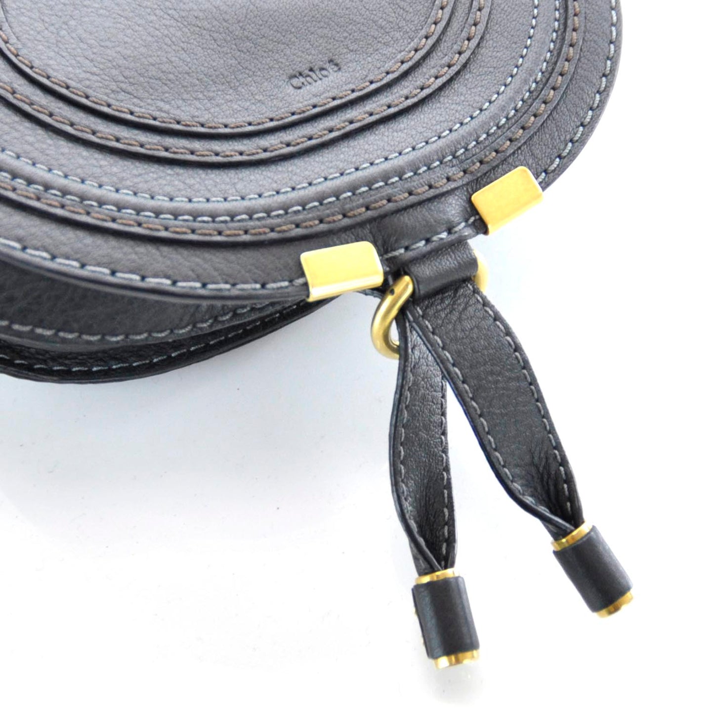 Leather Marcie Round Crossbody Bag Black