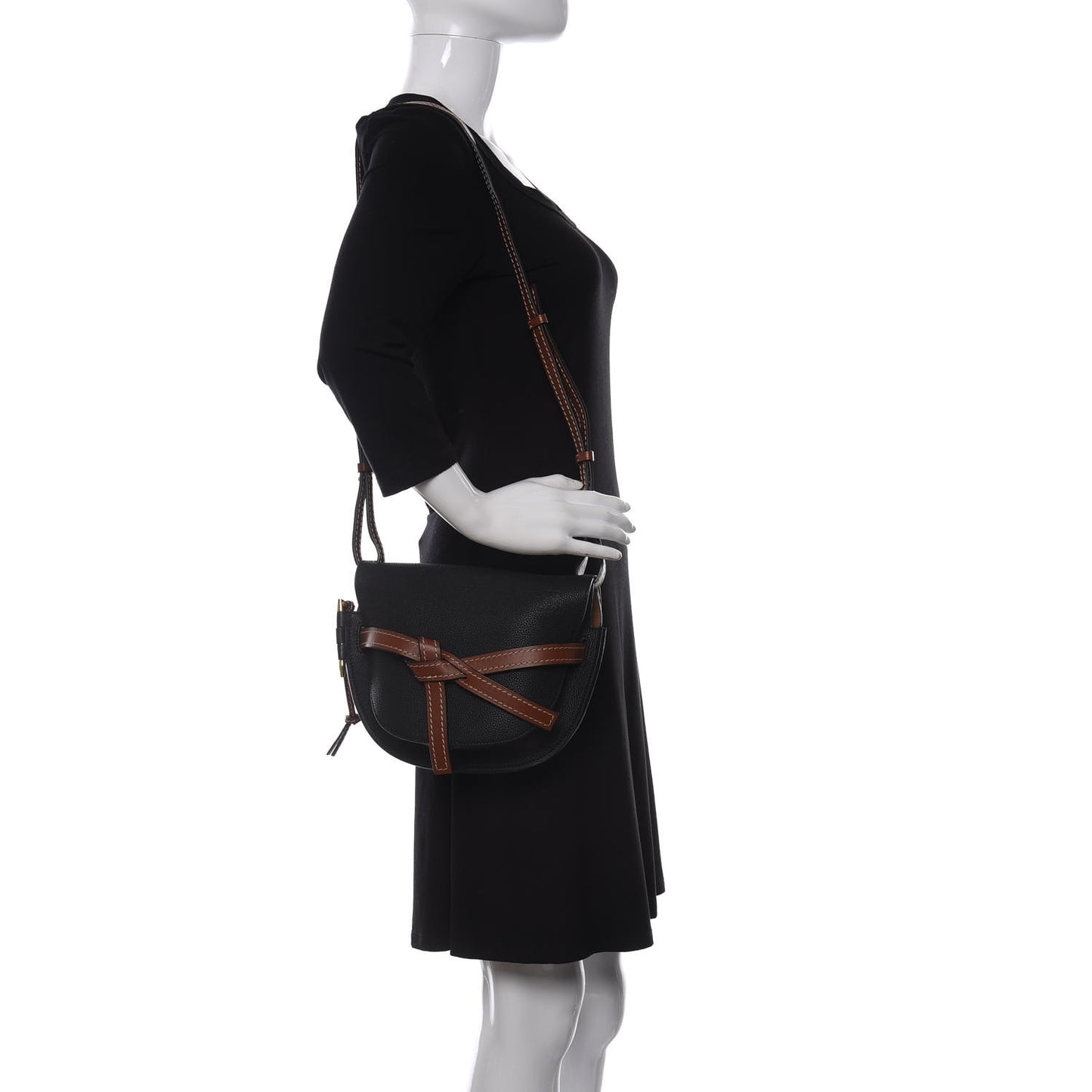 Grained Calfskin Small Gate Crossbody Bag Pecan Black