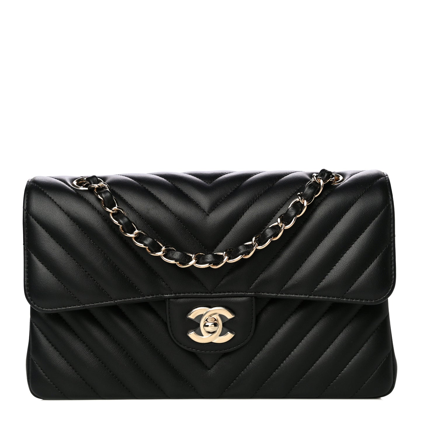 Lambskin Chevron Quilted Small Double Flap Black