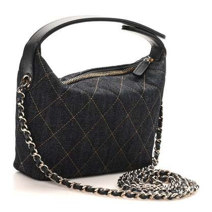 Chanel Denim Quilted Hobo Clutch With Chain Dark Blue Orange 2 of 11