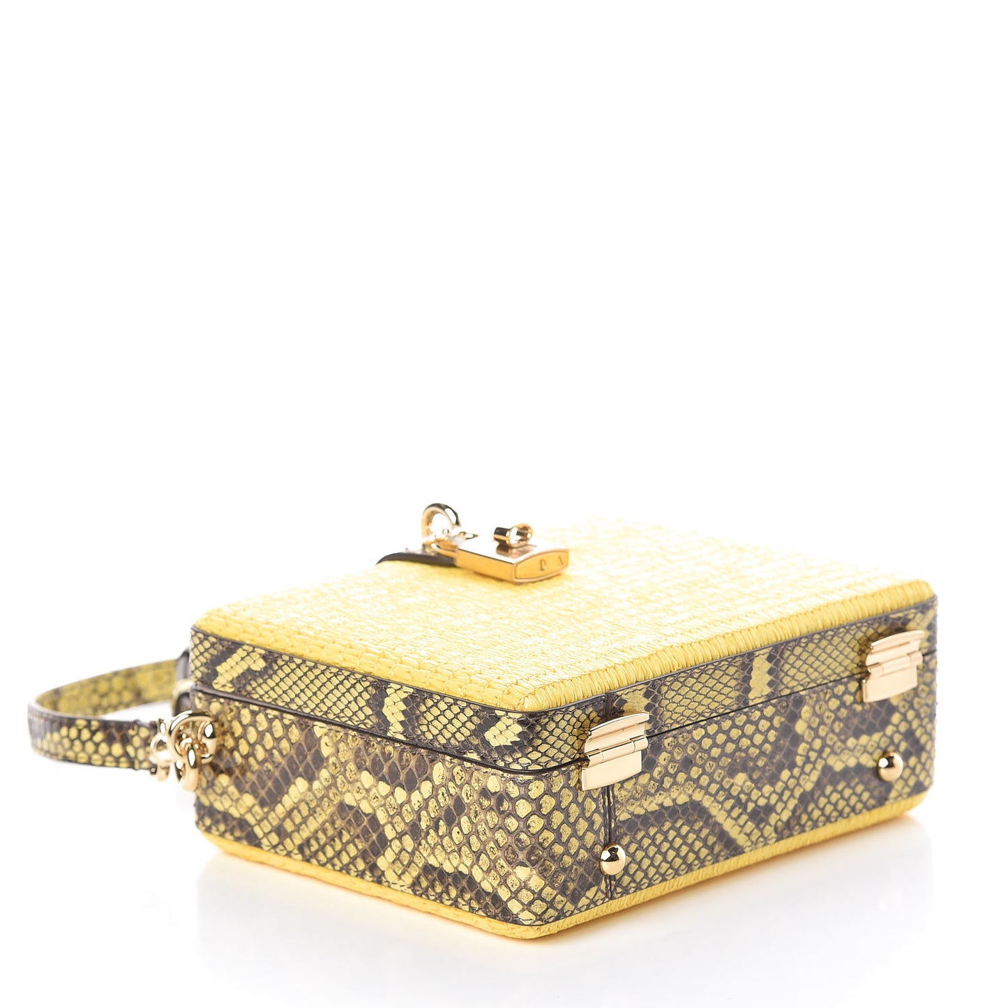 Python Raffia Padlock Box Bag Yellow