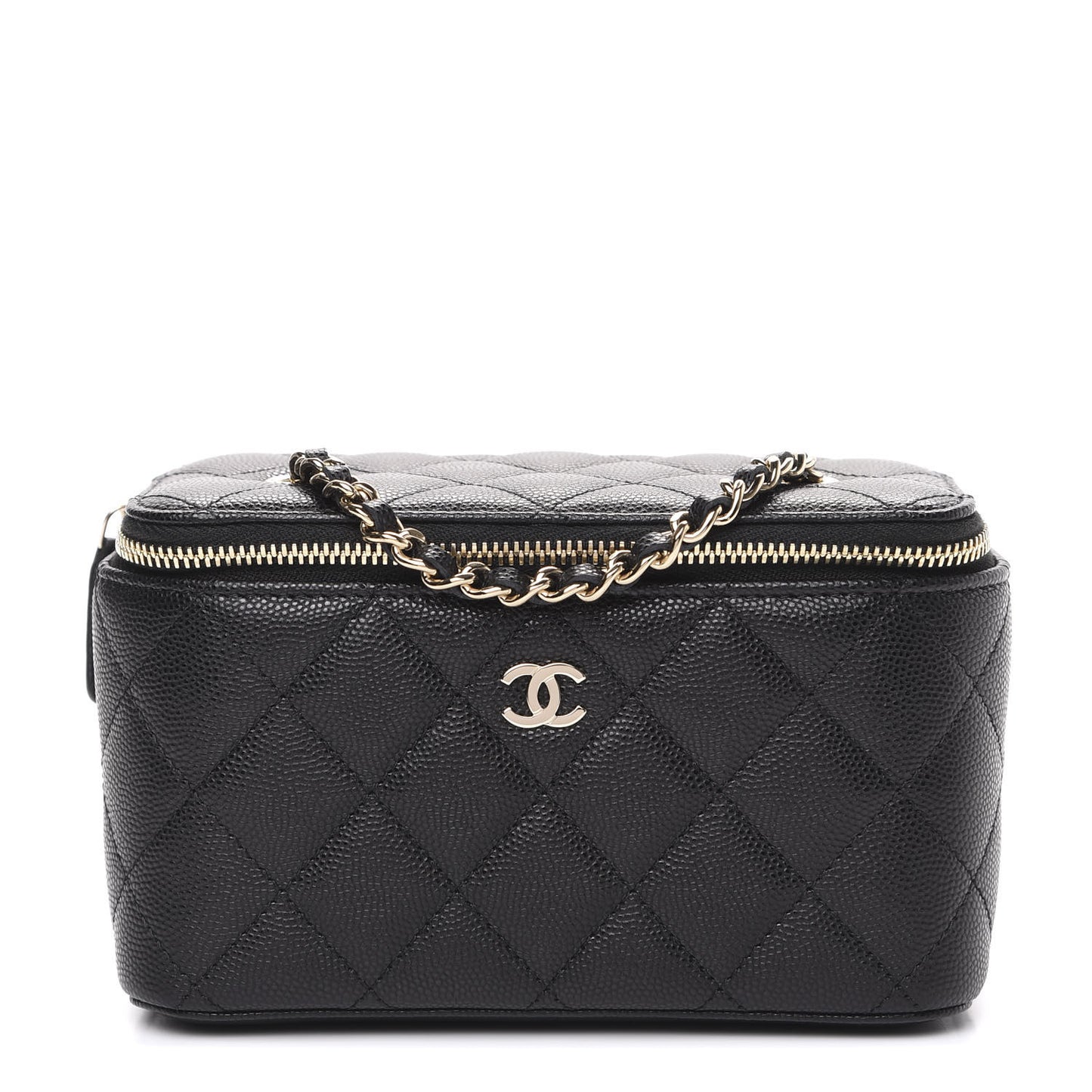 Caviar Quilted Small Vanity Case With Chain Black