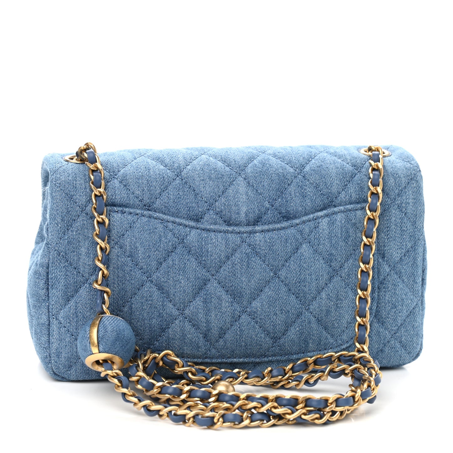 Denim Quilted Mini Pearl Crush Rectangular Flap Blue
