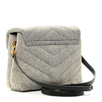 Saint Laurent Denim Y Quilted Monogram Toy Loulou Crossbody Bag Grey 3 of 10
