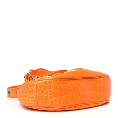 Balenciaga Extra Supple Calfskin Crocodile Embossed Le Cagole Shoulder Bag XS Pop Orange 5 of 12