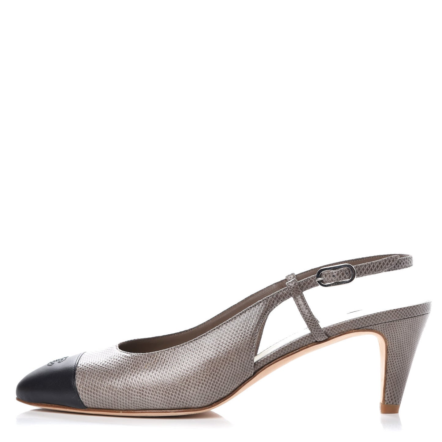 Lizard Grosgrain Cap Toe CC Slingback Sandals 40 Taupe