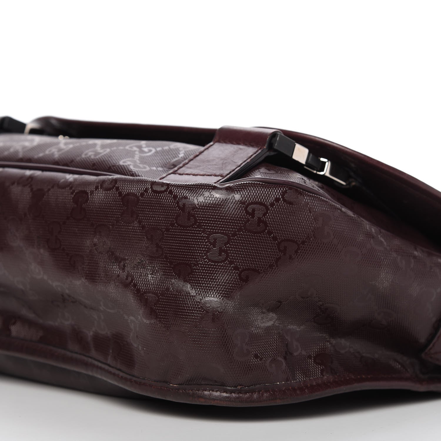 Gucci Imprime Monogram Medium Double Buckle Flap Messenger Bag Bordeaux 7 of 10