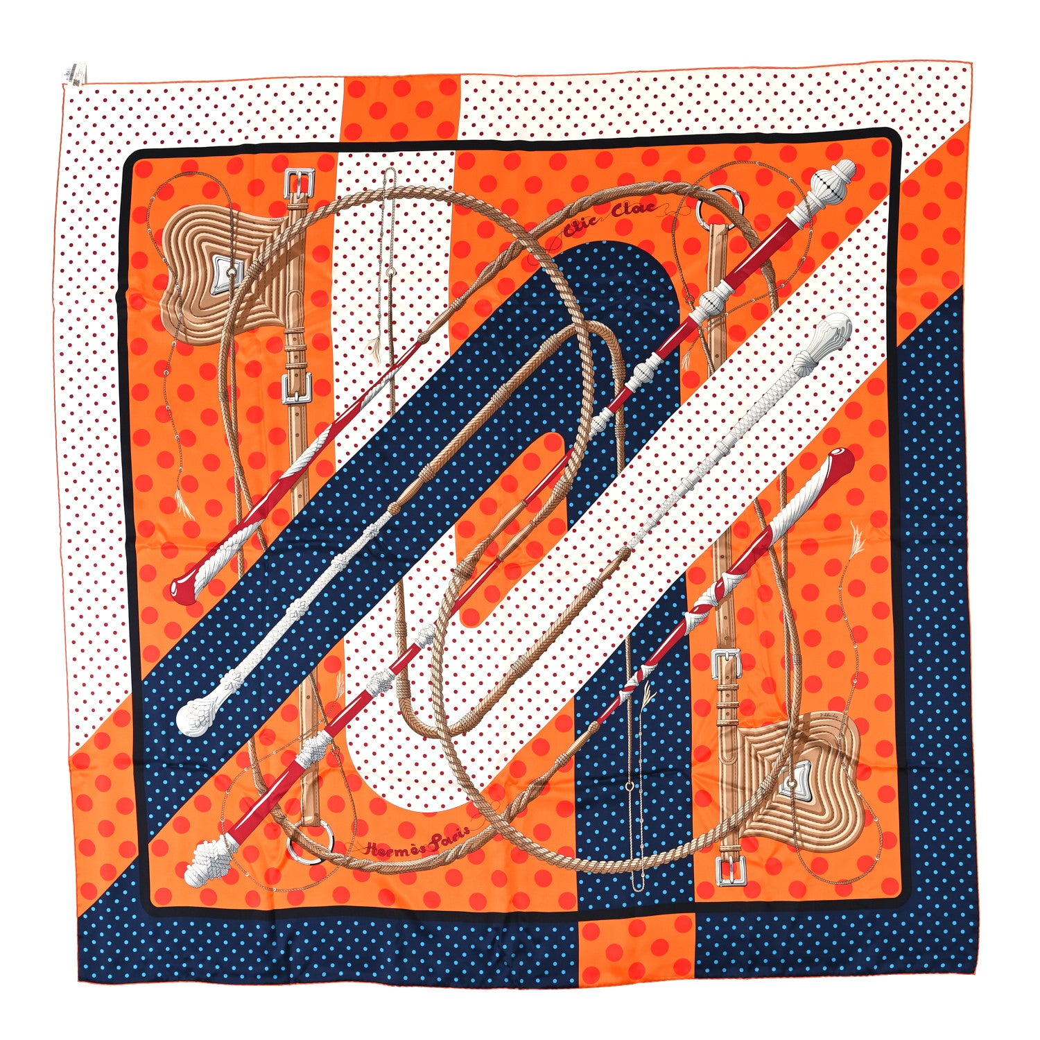 Hermes Silk Clic Clac A Pois Shawl 140 Orange Bleu White 1 of 4